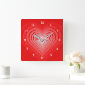 赤の愛-ハート スクエア壁時計 (ホーム)