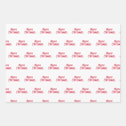 赤の手書きのメリークリスマス ラッピングペーパーシート (正面3)