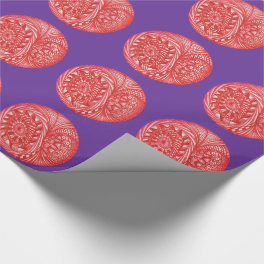 赤の抽象的なクリスマスの球の紫色の包装紙 ラッピングペーパー (角)