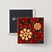 赤の抽象的なレトロの雪片の挨拶状 缶バッジ (正面&裏面)