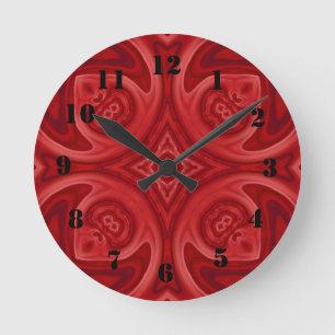 赤の抽象的な木製パターン ラウンド壁時計