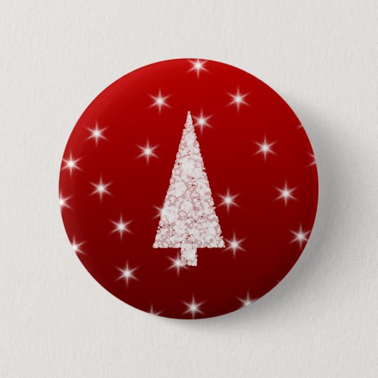 赤の星が付いているホワイトクリスマスの木 缶バッジ (正面)