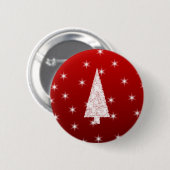 赤の星が付いているホワイトクリスマスの木 缶バッジ (正面&裏面)