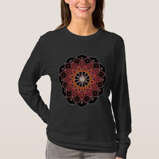 赤の星の破裂中心が付いている神聖なハートの花 Tシャツ