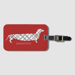 赤の格子縞のダックスフント ラゲッジタグ