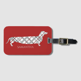 赤の格子縞のダックスフント ラゲッジタグ