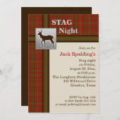 赤の格子縞、茶色、シルバーの鹿の招待状 招待状 (正面/裏面)