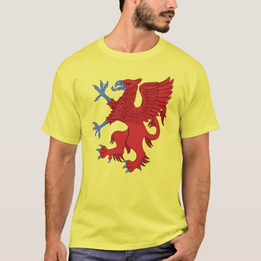 赤の格闘姿勢のグリフォン Tシャツ (正面)