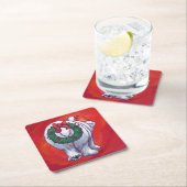 赤の極熊のクリスマス スクエアペーパーコースター (インサイチュ)