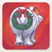 赤の極熊のクリスマス スクエアペーパーコースター (正面)