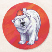 赤の極熊のクリスマス ラウンドペーパーコースター (正面)