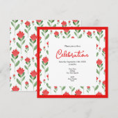 赤の水彩抽象花柄 招待状 (正面/裏面)