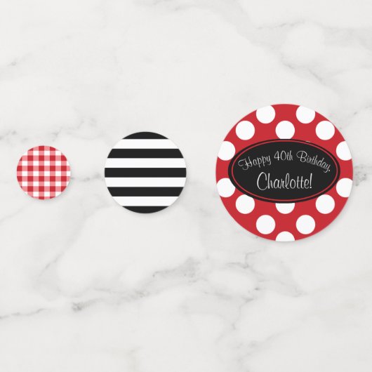 赤の水玉模様パーソナライズされたテーブル紙吹雪 コンフェッティ (正面)