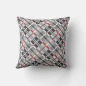 赤の灰色の色合いのモダンな格子縞 クッション (裏面)