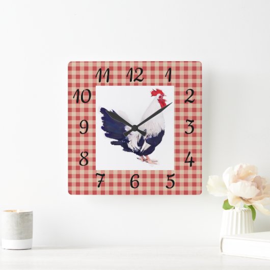 赤の点検およびオンドリが付いている国の柱時計 スクエア壁時計 (ホーム)