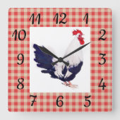 赤の点検およびオンドリが付いている国の柱時計 スクエア壁時計 (正面)