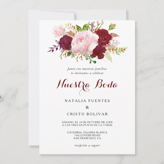 赤の熱帯とロマンスペインの結婚ツの 招待状 (正面)