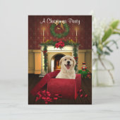 赤の現在の子犬のクリスマスのパーティの招待状 招待状 (スタンド正面)