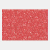 赤の白いクリスマスの輪郭 ラッピングペーパーシート (正面)
