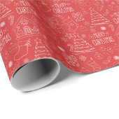 赤の白いクリスマスの輪郭 ラッピングペーパー (ロールコーナー)