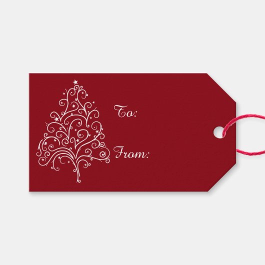 赤の白いクリスマスツリー ギフトタグ (正面(横))