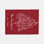 赤の白いクリスマスツリー フリースブランケット (正面(横))