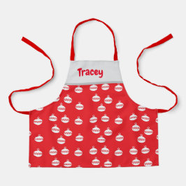 赤の白いシボストライプロンオーナメント エプロン