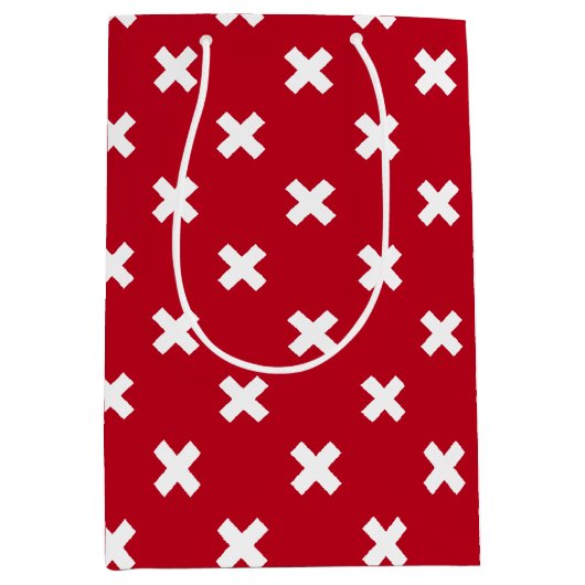 赤の白いステッチ ミディアムペーパーバッグ (正面)