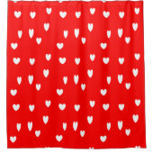 赤の白いハートパターン シャワーカーテン (正面)