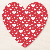 赤の白いハートパターン ペーパーコースター (正面)