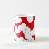 赤の白い愛のハート コーヒーマグカップ (中央)