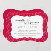 赤の白い旋回パターン婚約パーティ 招待状 (正面/裏面)