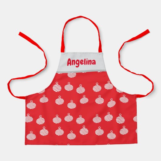 赤の白い曲線のオーナメント エプロン (正面)