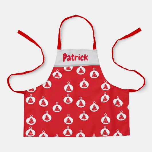 赤の白い木のオーナメント エプロン (正面)
