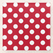 赤の白い水玉模様 ガラスコースター (正面)