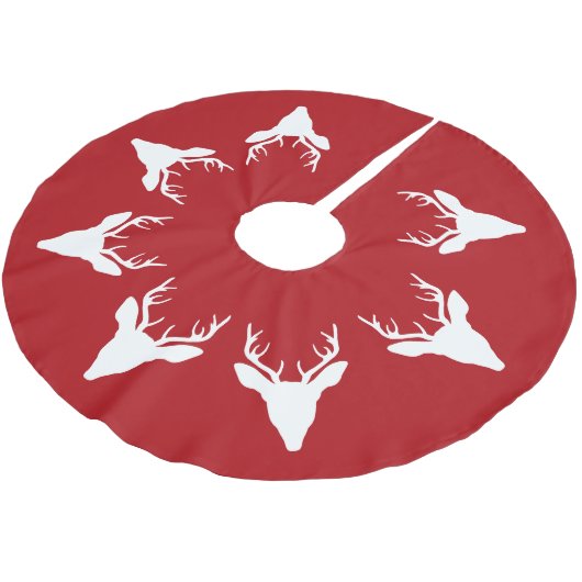 赤の白い鹿の頭のシルエット ブラッシュドポリエステルツリースカート (アングル)