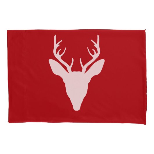 赤の白い鹿の頭のシルエット 枕カバー (正面左)