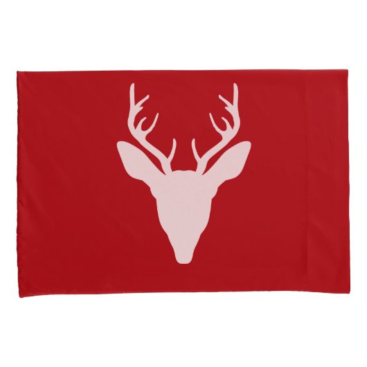 赤の白い鹿の頭のシルエット 枕カバー (正面右)