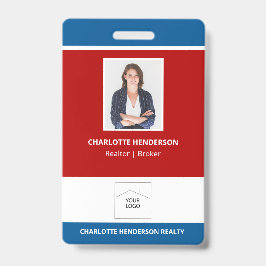 赤の白と青のエステート実在エージェントのフォトロゴ バッジ