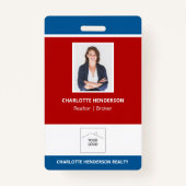 赤の白と青のエステート実在エージェントのフォトロゴ バッジ (正面)