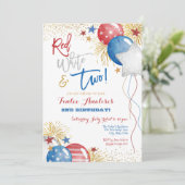 赤の白と青の愛国心2歳の誕生日 招待状 (スタンド正面)