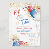 赤の白と青の愛国心2歳の誕生日 招待状 (正面/裏面)