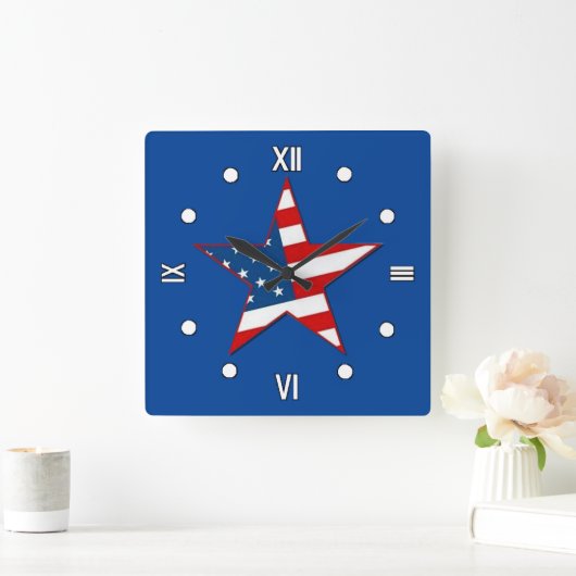 赤の白と青の愛国的な星の壁時計 スクエア壁時計 (ホーム)