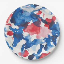 赤の白と青の水の色の抽象芸術プレート ペーパープレート