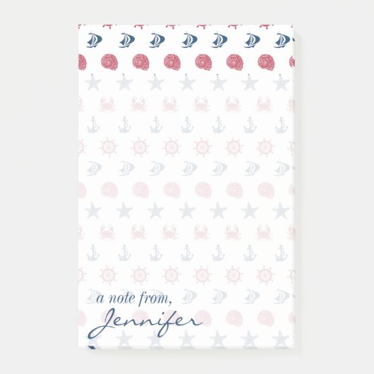 赤の白と青の海模様|名前の追加 ポストイット (正面)