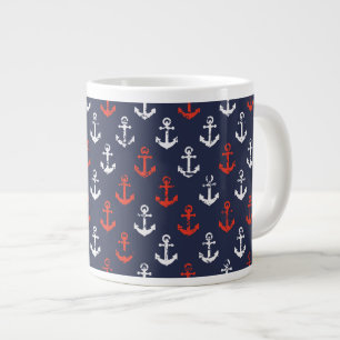 赤の白と青の海軍模様 ジャンボコーヒーマグカップ
