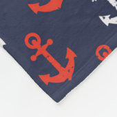 赤の白と青の海軍模様 フリースブランケット (角)