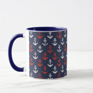 赤の白と青の海軍模様 マグカップ