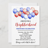 赤の白と青の風船の近くのパーティー 招待状 (正面)