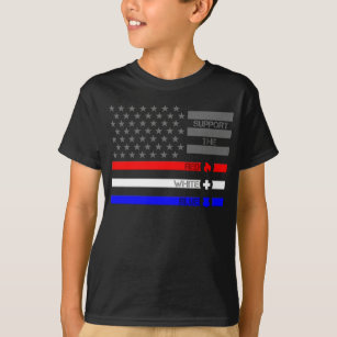 赤の白と青をサポート- Fire/EMS/Police Tシャツ